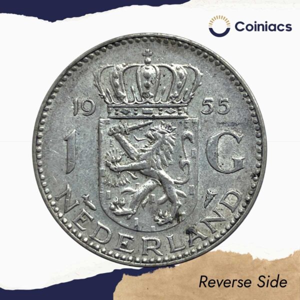 1 Gulden Juliana 1955 Royal Dutch Mint Silver Coin, Netherlands, Collectible. - Image 3