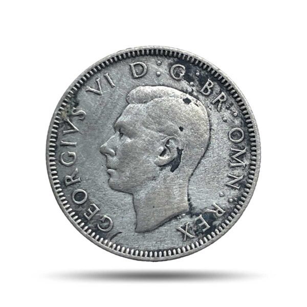 One Shilling George VI 1938 CE (English crest) Silver Coin, United Kingdom, Collectible.