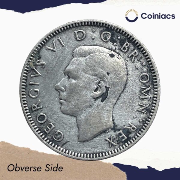 One Shilling George VI 1938 CE (English crest) Silver Coin, United Kingdom, Collectible. - Image 2
