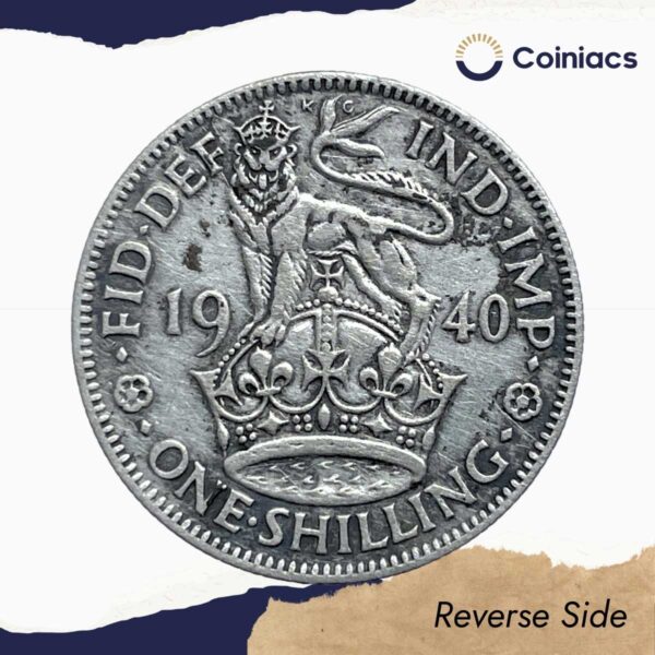 One Shilling George VI 1938 CE (English crest) Silver Coin, United Kingdom, Collectible. - Image 3