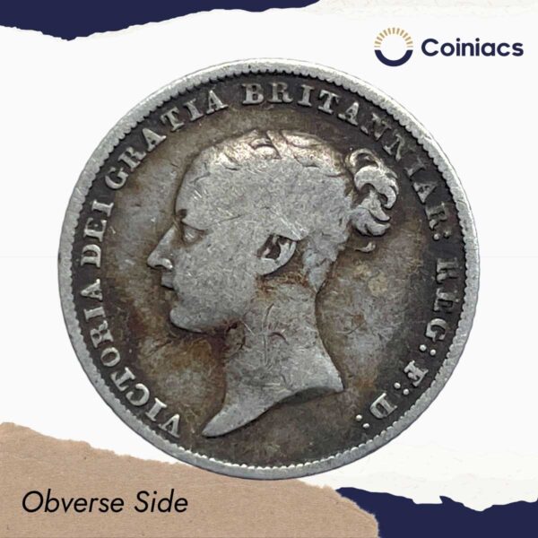 6 Pence Victoria (1st portrait) 1844 CE Silver Coin, United Kingdom, Collectible. - Image 2
