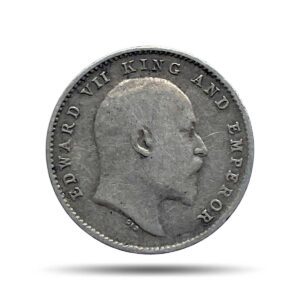 Two Annas Edward VII King And Emperor 1904 Calcutta Mint Silver Coin, British India Uniform Coinage, Collectible.