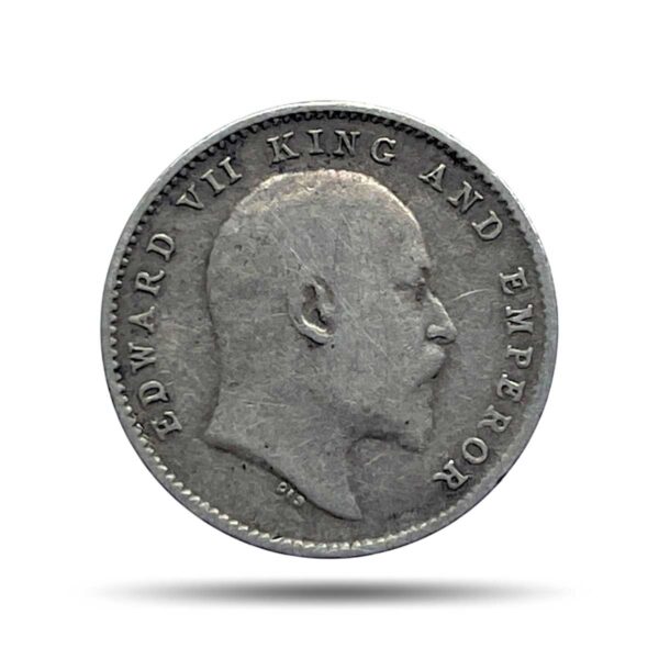 Two Annas Edward VII King And Emperor 1904 Calcutta Mint Silver Coin, British India Uniform Coinage, Collectible.