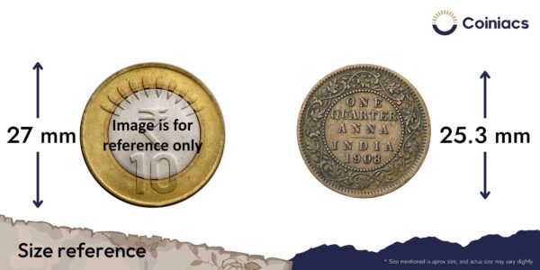 One Quarter Anna Edward VII King & Emperor Calcutta Mint (1903-1910) Bronze Coin, British India Uniform Coinage, Collectible. - Image 4