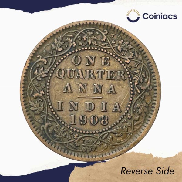 One Quarter Anna Edward VII King & Emperor Calcutta Mint (1903-1910) Bronze Coin, British India Uniform Coinage, Collectible. - Image 3