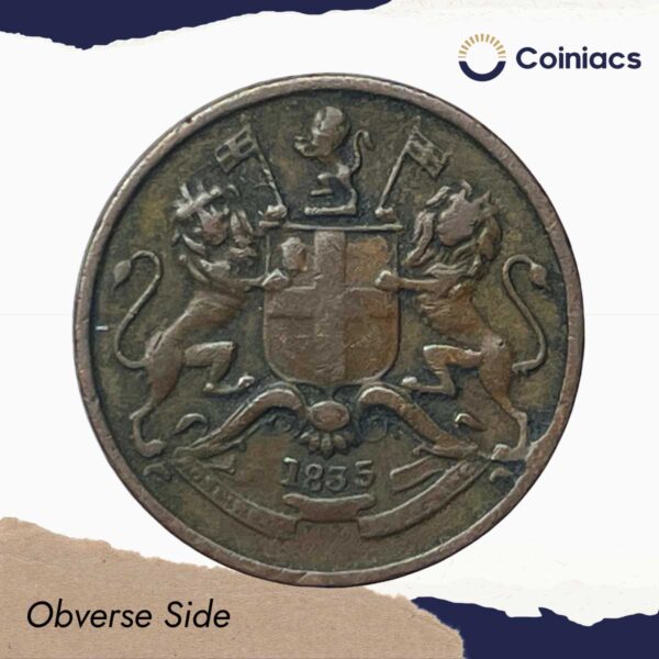 1/12 Anna East India Company 1835 Copper Coin, British India Uniform Coinage, Collectible. - Image 2