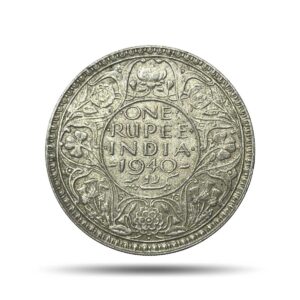 One Rupee George VI King Emperor 1940 Silver Coin, British India Uniform Coinage, Collectible.