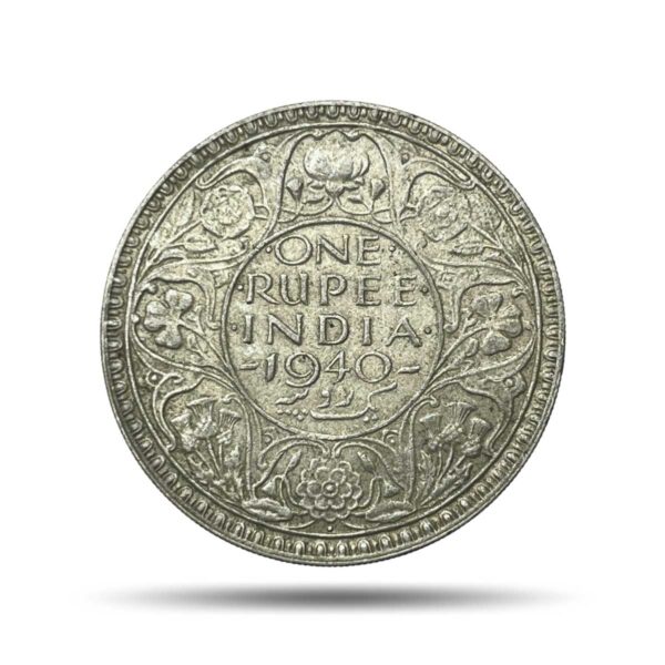 One Rupee George VI King Emperor 1940 Silver Coin, British India Uniform Coinage, Collectible.