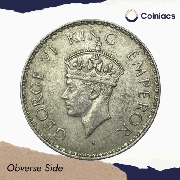 One Rupee George VI King Emperor 1940 Silver Coin, British India Uniform Coinage, Collectible. - Image 2