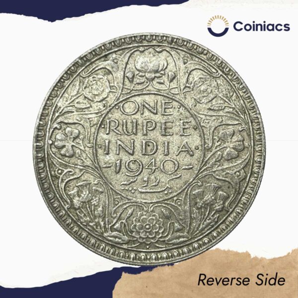 One Rupee George VI King Emperor 1940 Silver Coin, British India Uniform Coinage, Collectible. - Image 3