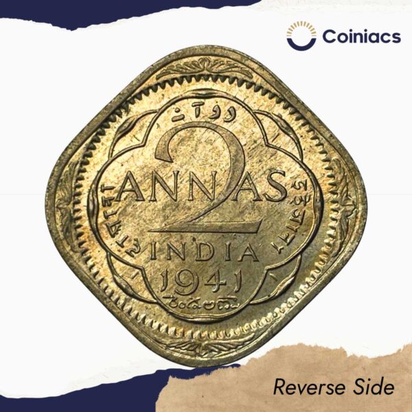 2 Annas George VI King Emperor (1939-47) Cupro-Nickel Coin, British India Uniform Coinage, UNC. - Image 3