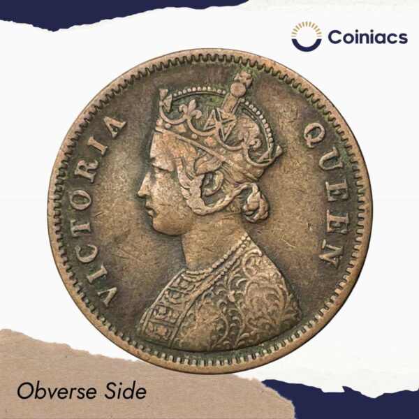 Quarter Anna Victoria Queen 1862 Copper Coin, British India Uniform Coinage, Collectible. - Image 2