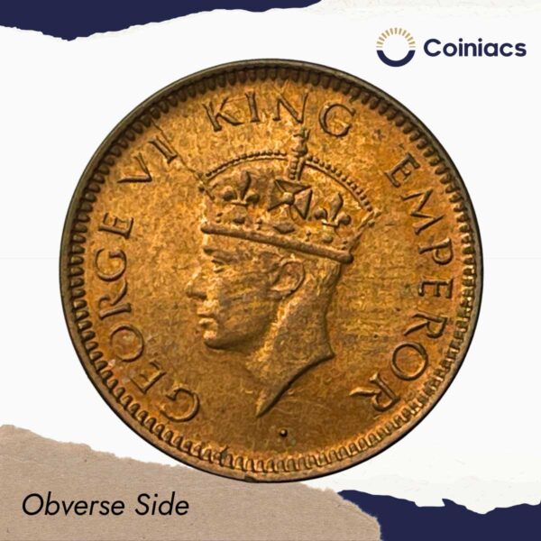 Scarce 1/12 Anna George VI King Emperor 1939 Mature Head (Head Type 2) Bombay Mint Bronze Coin, British India Uniform Coinage, UNC. - Image 2