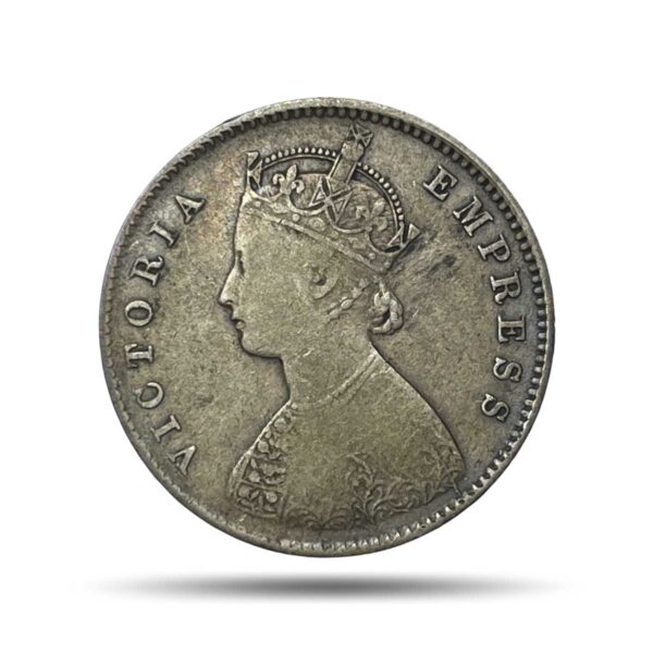 Rare Half Rupee Victoria Empress 1888 Calcutta Mint 'C' incuse (Obv-A, Rev-I) Silver Coin, British India Uniform Coinage, Collectible. - Image 2
