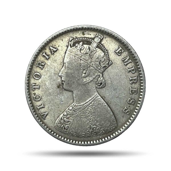 Rare Half Rupee Victoria Empress 1889 Bombay Mint 'B' Raised ( Obv-A, Rev-II(i) ) Silver Coin, British India Uniform Coinage, Collectible. - Image 2