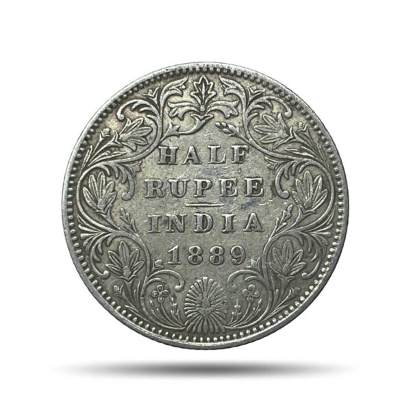 Rare Half Rupee Victoria Empress 1889 Bombay Mint 'B' Raised ( Obv-A, Rev-II(i) ) Silver Coin, British India Uniform Coinage, Collectible.