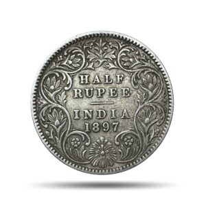 Rare Half Rupee Victoria Empress 1897 Calcutta Mint 'C' incuse (Obv-A, Rev-I) Silver Coin, British India Uniform Coinage, Collectible.