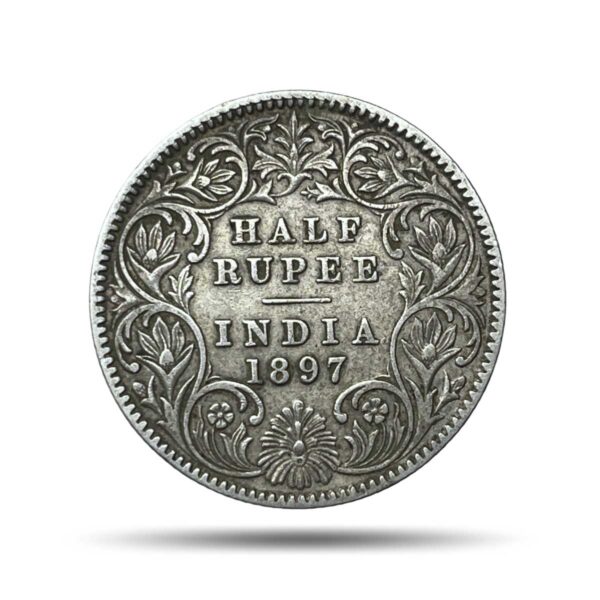 Rare Half Rupee Victoria Empress 1897 Calcutta Mint 'C' incuse (Obv-A, Rev-I) Silver Coin, British India Uniform Coinage, Collectible.