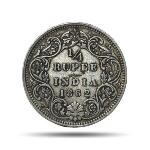 1/4 Rupee Victoria Queen 1862 Silver Coin, British India Uniform Coinage, Collectable.