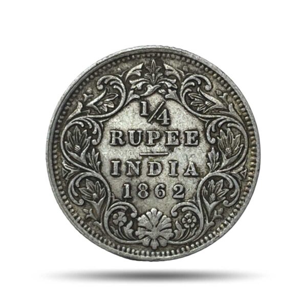 1/4 Rupee Victoria Queen 1862 Silver Coin, British India Uniform Coinage, Collectable.