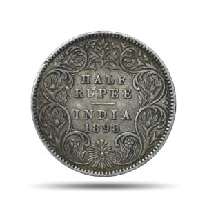 Rare Half Rupee Victoria Empress 1898 Calcutta Mint 'C' incuse (Obv-A, Rev-I) Silver Coin, British India Uniform Coinage, Collectible.