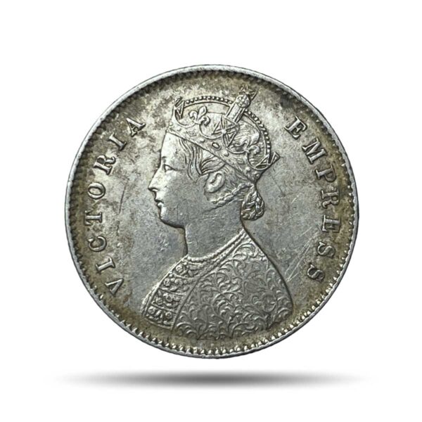Rare Half Rupee Victoria Empress 1896 Calcutta Mint 'C' incuse (Obv-A, Rev-I) Silver Coin, British India Uniform Coinage, Collectible. - Image 2