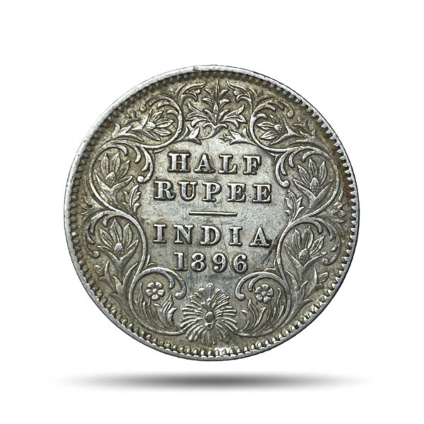 Rare Half Rupee Victoria Empress 1896 Calcutta Mint 'C' incuse (Obv-A, Rev-I) Silver Coin, British India Uniform Coinage, Collectible.