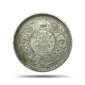 Scarce One Rupee George VI King Emperor 1943 Bombay Mint Silver Coin, British India Uniform Coinage, Collectible.