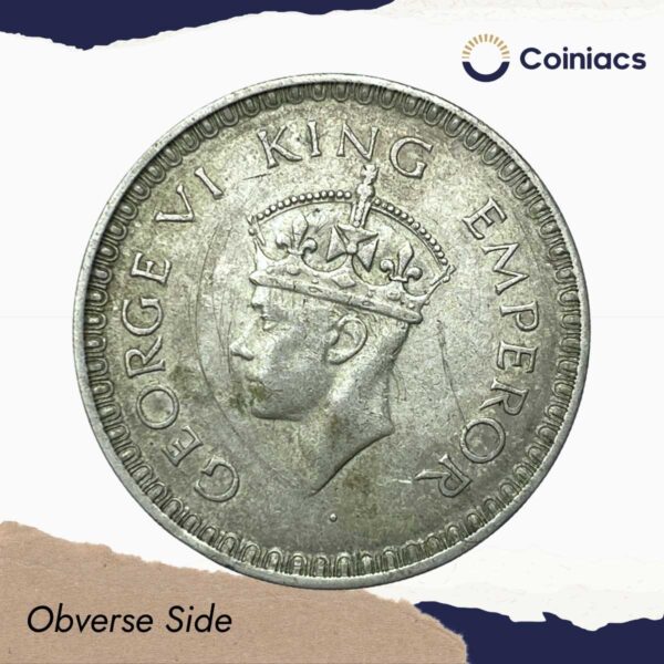 Scarce One Rupee George VI King Emperor 1943 Bombay Mint Silver Coin, British India Uniform Coinage, Collectible. - Image 2