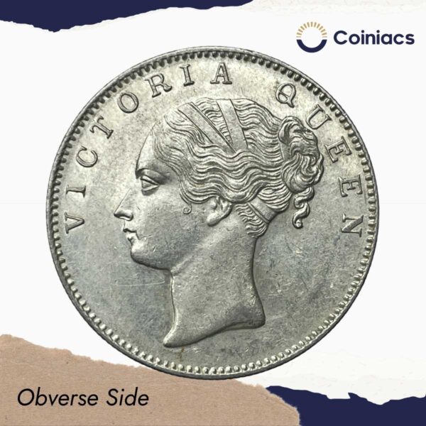 UNC Scarce One Rupee Victoria Queen 1840 Continuous Legend Silver Coin, British India Uniform Coinage, UNC. - Image 2