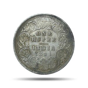 One Rupee Victoria Empress 1891 Calcutta Mint ?C? incuse (Obv-C3, Rev-I(i) ) Silver Coin, British India Uniform Coinage, Collectible.