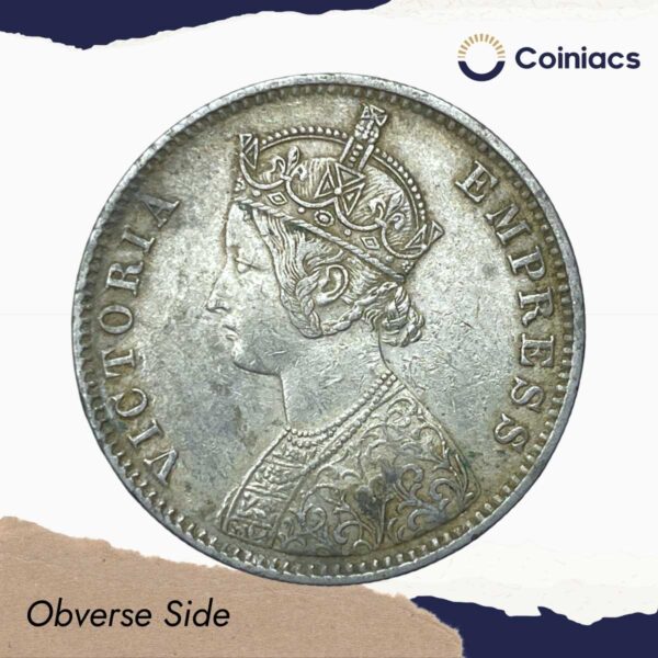 One Rupee Victoria Empress 1891 Calcutta Mint ?C? incuse (Obv-C3, Rev-I(i) ) Silver Coin, British India Uniform Coinage, Collectible. - Image 2