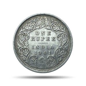 One Rupee Victoria Empress 1901 Calcutta Mint 'C' incuse Silver Coin, British India Uniform Coinage, Collectible.