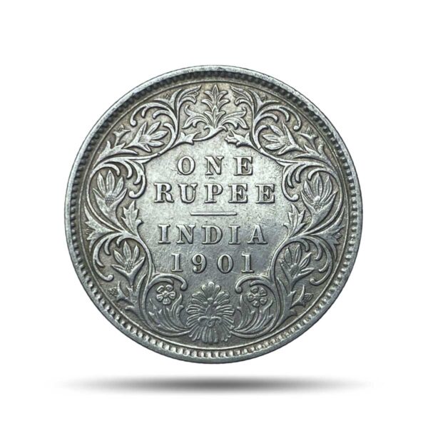 One Rupee Victoria Empress 1901 Calcutta Mint 'C' incuse Silver Coin, British India Uniform Coinage, Collectible.