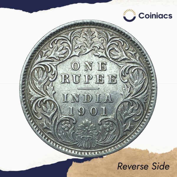 One Rupee Victoria Empress 1901 Calcutta Mint 'C' incuse Silver Coin, British India Uniform Coinage, Collectible. - Image 3