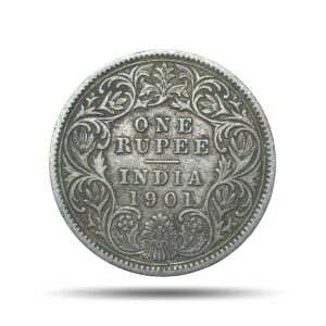 One Rupee Victoria Empress 1901 Calcutta Mint 'C' incuse Silver Coin, British India Uniform Coinage, Collectible.