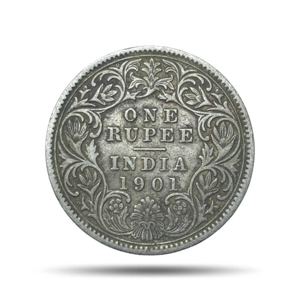 One Rupee Victoria Empress 1901 Calcutta Mint 'C' incuse Silver Coin, British India Uniform Coinage, Collectible.