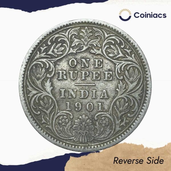 One Rupee Victoria Empress 1901 Calcutta Mint 'C' incuse Silver Coin, British India Uniform Coinage, Collectible. - Image 3