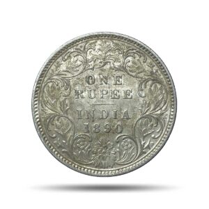 One Rupee Victoria Empress 1890 Bombay Mint 'B' incuse (Obv-C2, Rev-I ) Silver Coin, British India Uniform Coinage, Collectible.