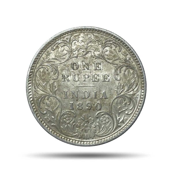 One Rupee Victoria Empress 1890 Bombay Mint 'B' incuse (Obv-C2, Rev-I ) Silver Coin, British India Uniform Coinage, Collectible.