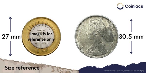 One Rupee Victoria Empress 1890 Bombay Mint 'B' incuse (Obv-C2, Rev-I ) Silver Coin, British India Uniform Coinage, Collectible. - Image 4