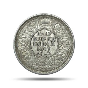 Half Rupee George V King Emperor 1917 Bombay Mint Silver Coin, British India Uniform Coinage, Collectible.