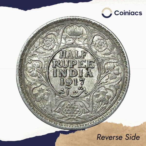 Half Rupee George V King Emperor 1917 Bombay Mint Silver Coin, British India Uniform Coinage, Collectible. - Image 3