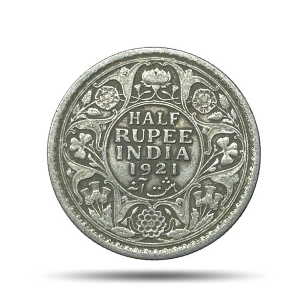 Half Rupee George V King Emperor 1921 Calcutta Mint Silver Coin, British India Uniform Coinage, Collectible.