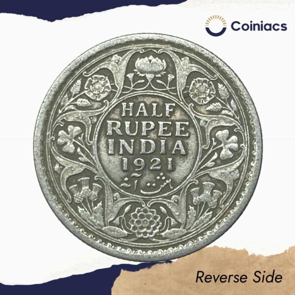 Half Rupee George V King Emperor 1921 Calcutta Mint Silver Coin, British India Uniform Coinage, Collectible. - Image 3