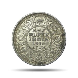 Half Rupee George V King Emperor 1916 Bombay Mint Silver Coin, British India Uniform Coinage, Collectible.