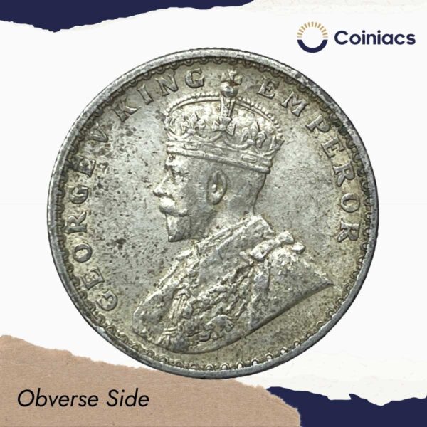 Half Rupee George V King Emperor 1916 Bombay Mint Silver Coin, British India Uniform Coinage, Collectible. - Image 2