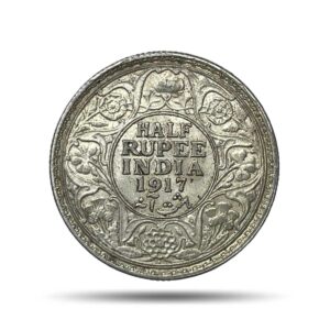 Half Rupee George V King Emperor 1917 Bombay Mint Silver Coin, British India Uniform Coinage, Collectible.