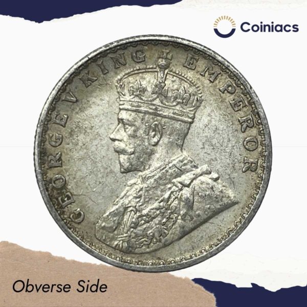 Half Rupee George V King Emperor 1917 Bombay Mint Silver Coin, British India Uniform Coinage, Collectible. - Image 2