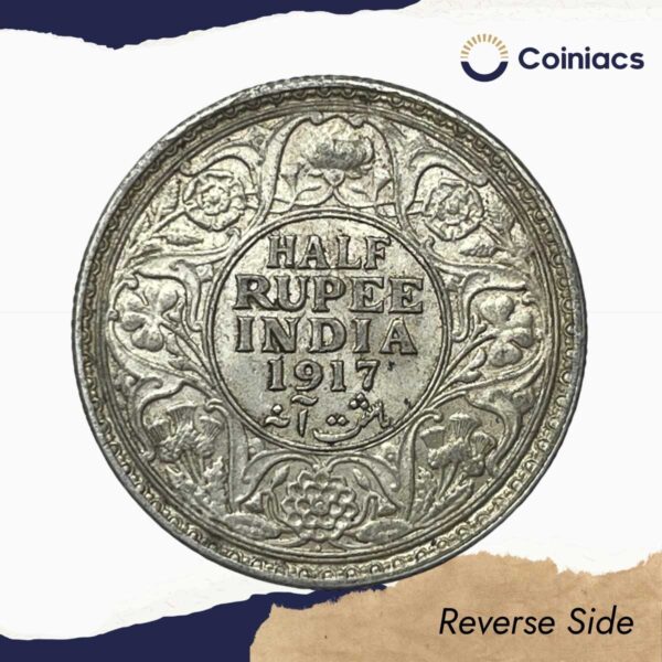 Half Rupee George V King Emperor 1917 Bombay Mint Silver Coin, British India Uniform Coinage, Collectible. - Image 3